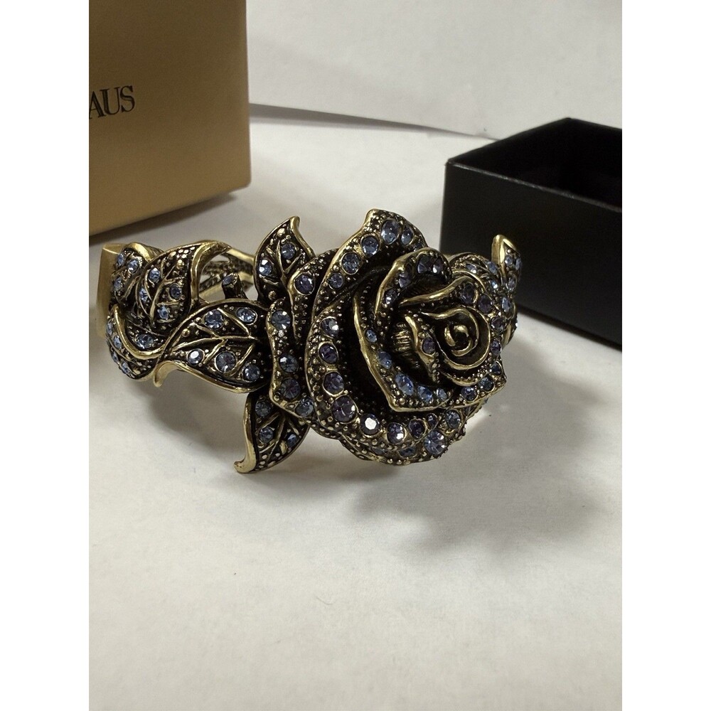 New Heidi Daus Purple Rose Elegance Flower Rhinestone 6.25" Hinge Bracelet